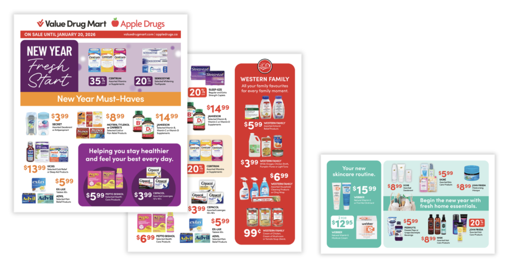 Pharmacy New Year sale flyer with product deals